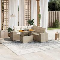 6-delige Loungeset met kussens poly rattan beige - thumbnail