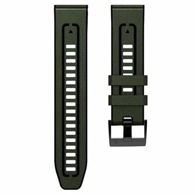 By Qubix - leer + siliconen bandje - Groen - Compatible met Garmin Tactix 8-51mm - Compatible Garmin bandje