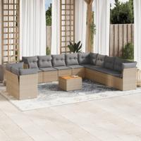 12-delige Loungeset met kussens poly rattan gemengd beige - thumbnail
