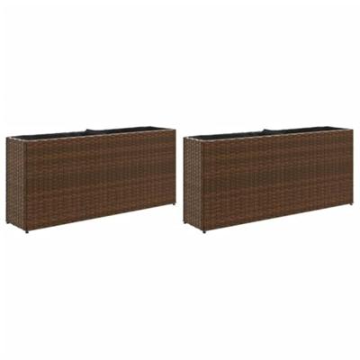VidaXL Plantenbakken met 2 potten 2 st 90x20x40 cm poly rattan bruin VidaXL Plantenbakken met 2 potten 2 st 90x20x40 cm poly rattan bruin