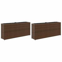 VidaXL Plantenbakken met 2 potten 2 st 90x20x40 cm poly rattan bruin - thumbnail