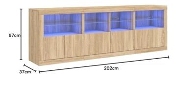 Dressoir met LED-verlichting 202x37x67 cm sonoma eikenkleurig
