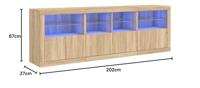 Dressoir met LED-verlichting 202x37x67 cm sonoma eikenkleurig - thumbnail
