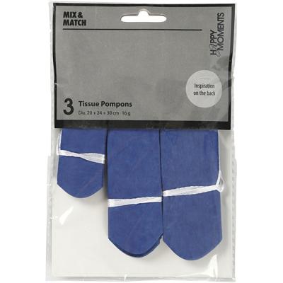 Creativ Company Pompon van papier, d 20+24+30 cm, 16 gr, donkerblauw, 3 stuk/ 1 doos