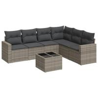7-delige Loungeset met kussens poly rattan grijs - thumbnail