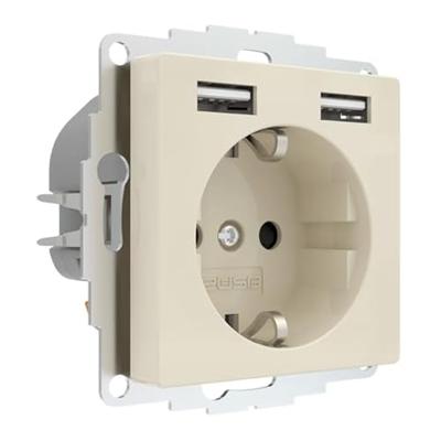 Stopcontact met USB poorten 2400mA crême glanzend voor een 40mm diepe doos