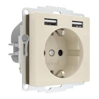 Stopcontact met USB poorten 2400mA crême glanzend voor een 40mm diepe doos - thumbnail