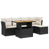 6-delige Loungeset met kussens poly rattan acacia zwart - thumbnail