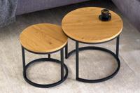 Ronde bijzettafels set van 2 ELEGANCE 45cm natuurlijk wild eiken design hout zwart metalen frame - 43643 - thumbnail