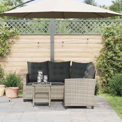 Tuinbank met tafel en kussens L-vormig poly rattan lichtgrijs Tuinbank met tafel en kussens L-vormig poly rattan lichtgrijs