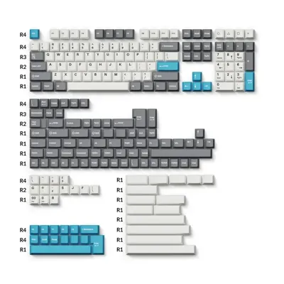 Keychron Cherry Profile Double - Shot PBT Full Set Keycaps - Grey, White, and Blue
