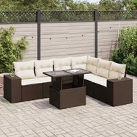 7-delige Loungeset met kussens poly rattan bruin - thumbnail