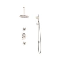 Hotbath Get Together doucheset met 2 stopkranen met 3 standen-handdouche, 30 cm plafondbuis, 30 cm hoofddouche, glijstang, geborsteld nikkel - thumbnail