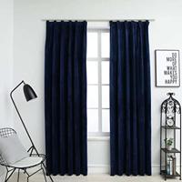 VidaXL Gordijnen verduisterend 2 st met haken 140x225 cm fluweel blauw - thumbnail