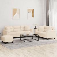 3-delige Loungeset met kussens microvezelstof beige - thumbnail