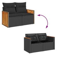 6-delige Loungeset met kussens poly rattan acacia zwart - thumbnail