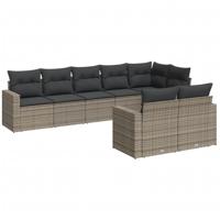 9-delige Loungeset met kussens poly rattan grijs - thumbnail