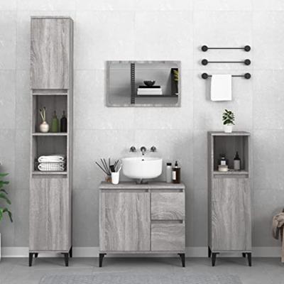 Badkamerkast 30x30x190 cm bewerkt hout grijs sonoma eikenkleur