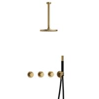 Hotbath Cobber - CB7067 - Inbouw Regendoucheset - Geborsteld Messing - 2 Stopkranen - Thermostatisch - Plafondbuis 30 cm - Hoofddouche 200 mm - Staafhanddouche - Waterbesparend - thumbnail