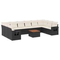 11-delige Loungeset met kussens poly rattan zwart - thumbnail