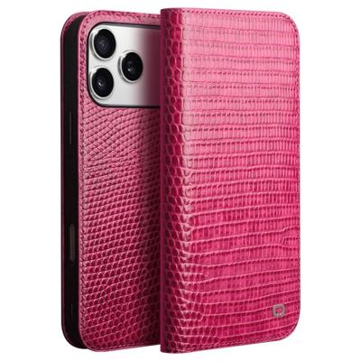 Qialino iPhone 17 Pro Max hoesje - Leren bookcase - Croco Roze