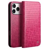 Qialino iPhone 17 Pro Max hoesje - Leren bookcase - Croco Roze - thumbnail