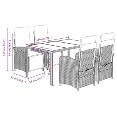 5-delige Tuinset met kussens poly rattan grijs