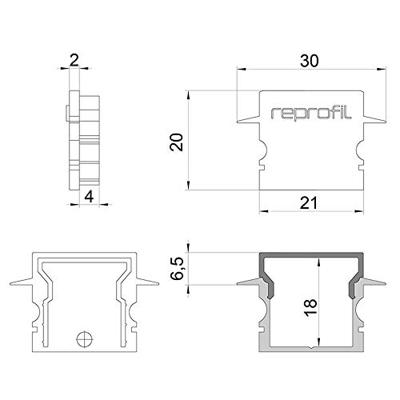 Deko Light 979150 Endkappe H-ET-02-15 Set 2 Stk, Weiß Profieleindkap Kunststof (l x b x h) 30 x 6 x 20 mm 1 stuk(s)