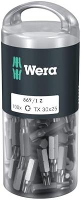 Wera 867/1 Z (100xTX30/25) DIY Box TORX-Bits 867/1 Z TORX® DIY 100 SiS TX-bit Aandrijving: 1/4 (6,3 mm) Uitvoering: TX TX 30 25 mm