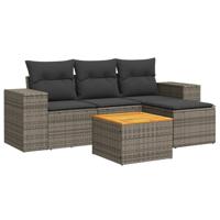 5-delige Loungeset met kussens poly rattan grijs - thumbnail
