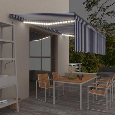 Luifel handmatig uittrekbaar met rolgordijn LED 5x3 m blauw wit