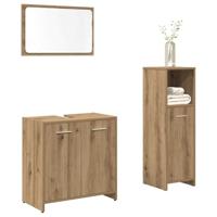 3-delige Badkamermeubelset bewerkt hout artisanaal eikenkleur - thumbnail