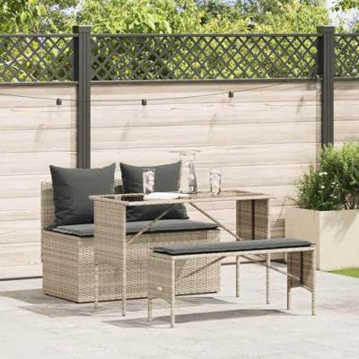 3-delige Tuinset met kussens poly rattan lichtgrijs