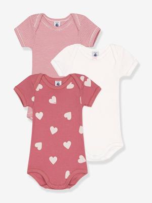 Set van 3 korte mouw rompertjes met hartjes baby PETIT BATEAU wit Set van 3 korte mouw rompertjes met hartjes baby PETIT BATEAU wit