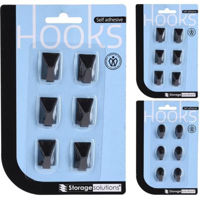 Storage Solutions Plakhaakjes rvs kaart a 6 stuks zwart