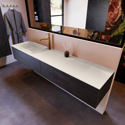 Badkamermeubelset Mondiaz Erin 200 cm met 2 Lades met RIDGE Wastafel Links Linen met 1 kraangat Greeploos Mat Antracite Badkamermeubelset Mondiaz Erin 200 cm met 2 Lades met RIDGE Wastafel Links Linen met 1 kraangat Greeploos Mat Antracite