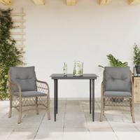 3-delige Bistroset met kussens poly rattan gemengd beige - thumbnail
