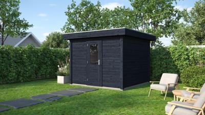 Lugarde Select Amstelveen Modern tuinhuis met overkapping 388x388 cm + overkapping 400 cm 28 mm vuren blank- Plat dak- - Lugarde Select