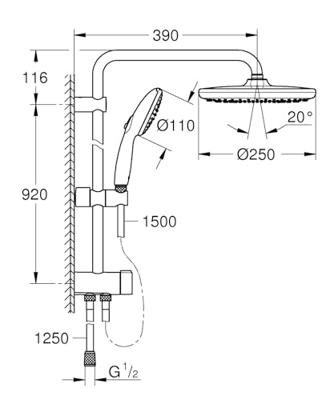 Grohe QuickFix Vitalio Start 250 glijstangset met regendouche en 3 straalsoorten chroom