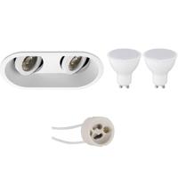 LED Inbouwspot Set Dubbel Ovaal - GU10 - Mat Wit 6W 3000K Kantelbaar - thumbnail