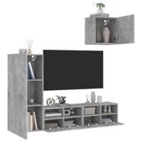 4-delige Tv-wandmeubelset bewerkt hout betongrijs - thumbnail