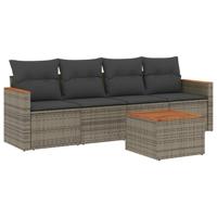 4-delige Loungeset met kussens poly rattan grijs - thumbnail