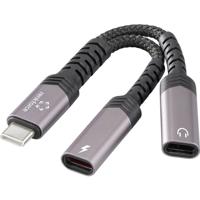 Renkforce USB-C, Audio Adapterkabel [1x USB-C stekker - 2x USB-C bus, USB-C bus (Power Delivery)] USB-C® Audio+Charge Adapter 7.50 cm Flexibel - thumbnail