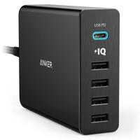 ANKER 2.4A USB-C / Type-C Power Delivery PD + 4 Ports Wall Changer for Mobile Phones / Tables / Macbooks(Black) - thumbnail