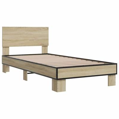 Bedframe bewerkt hout en metaal sonoma eikenkleurig 75x190 cm Bedframe bewerkt hout en metaal sonoma eikenkleurig 75x190 cm