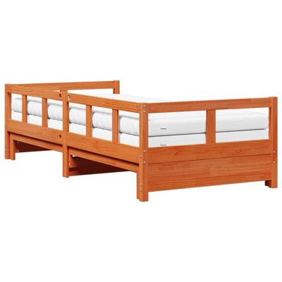 Slaapbank onderschuifbed matras 80x200 cm grenenhout wasbruin - thumbnail