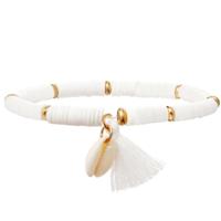 Enkelband Platte Kralen Schelp & Kwastje - Wit - thumbnail