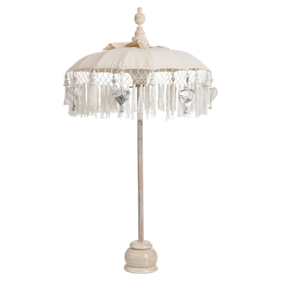 J-Line Parasol+Voet+Kwast Katoen|Hout Creme|Zilver Small