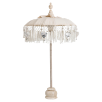 J-Line Parasol+Voet+Kwast Katoen|Hout Creme|Zilver Small - thumbnail