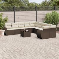 11-delige Loungeset met kussens poly rattan bruin - thumbnail
